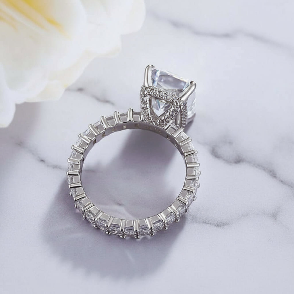 4 Prong Radiant Cut Simulated Diamond Option Engagement Ring-Black Diamonds New York