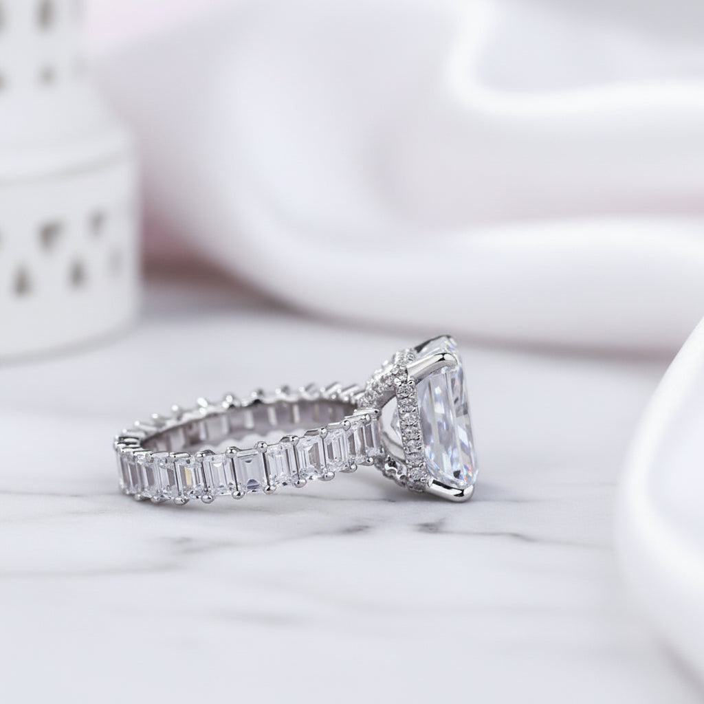 4 Prong Radiant Cut Simulated Diamond Option Engagement Ring-Black Diamonds New York