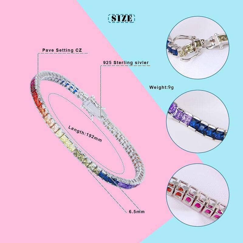 4 Prong Square Rainbow Crystal Tennis Chain Bracelet-Black Diamonds New York