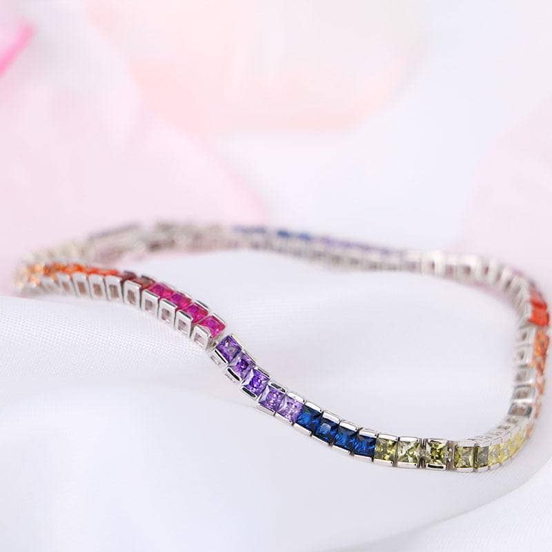 4 Prong Cubic Zircon Square Rainbow Crystal Tennis Chain Bracelet - Black Diamonds New York