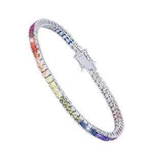 4 Prong Cubic Zircon Square Rainbow Crystal Tennis Chain Bracelet - Black Diamonds New York