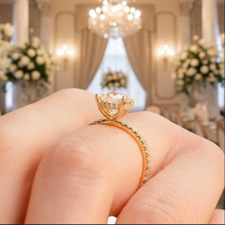 4 prong Yellow Gold Classic Round Cut Engagement Ring-Black Diamonds New York