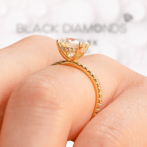4 prong Yellow Gold Classic Round Cut Engagement Ring-Black Diamonds New York