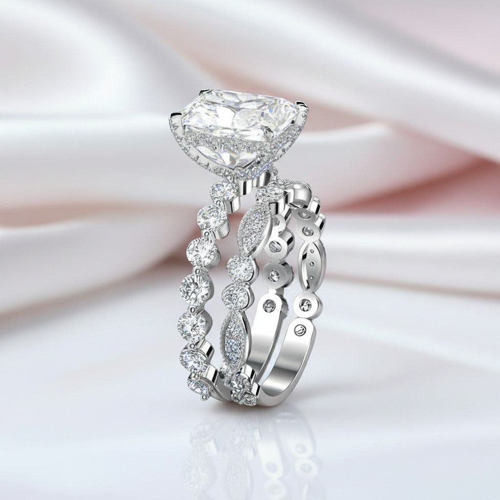 4.0ct Radiant Cut White Sapphire Wedding Ring Set-Black Diamonds New York