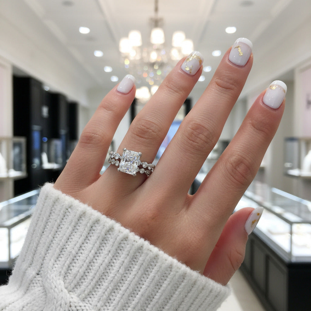 4.0ct Radiant Cut White Sapphire Wedding Ring Set-Black Diamonds New York