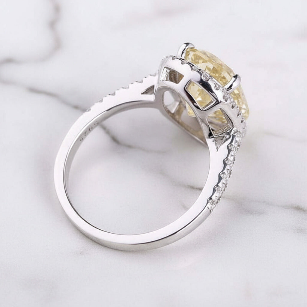 4.0ct Yellow Stone Halo Oval Cut Diamond Option Engagement Ring-Black Diamonds New York