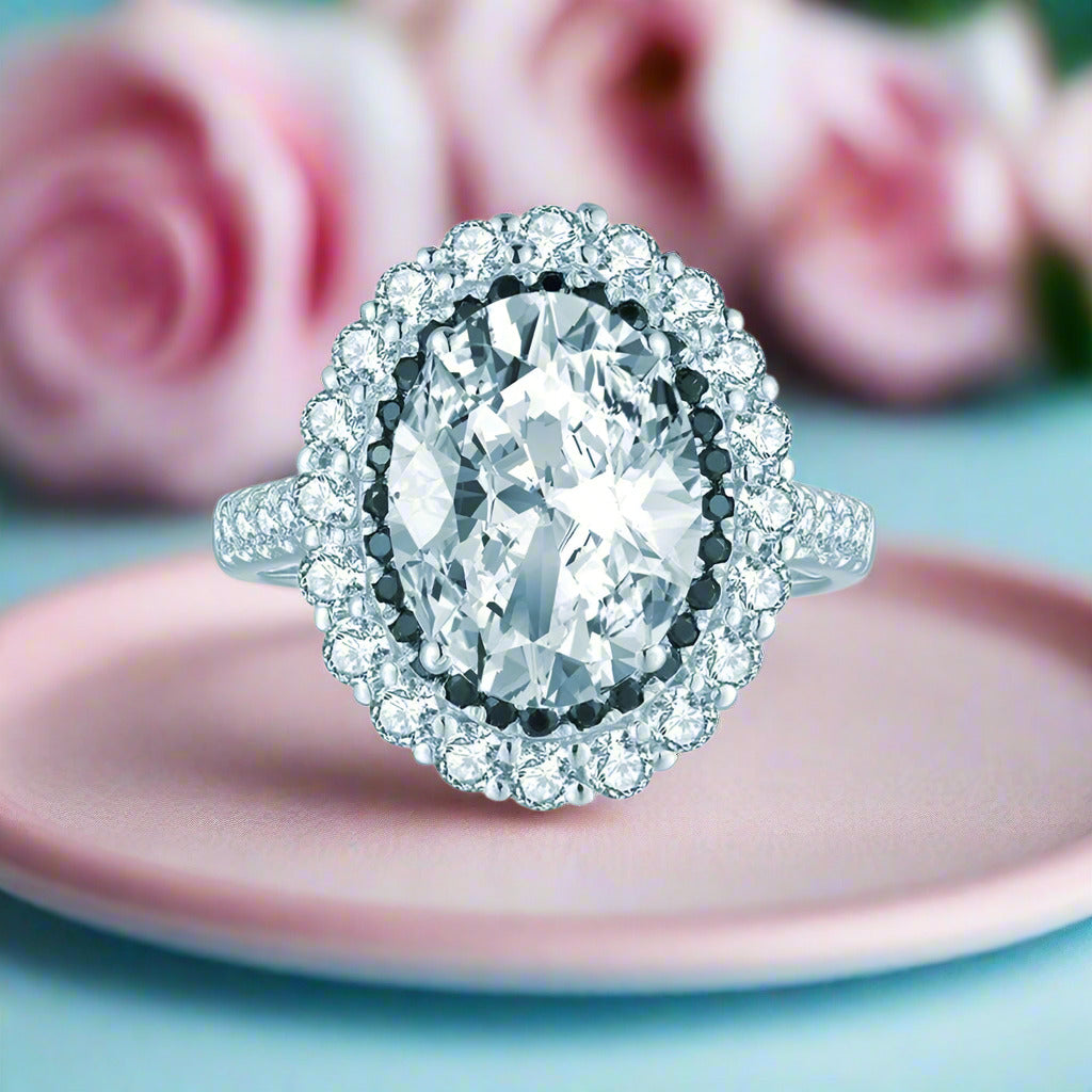 4.5ct Oval Cut Halo Diamond Engagement Ring-Black Diamonds New York