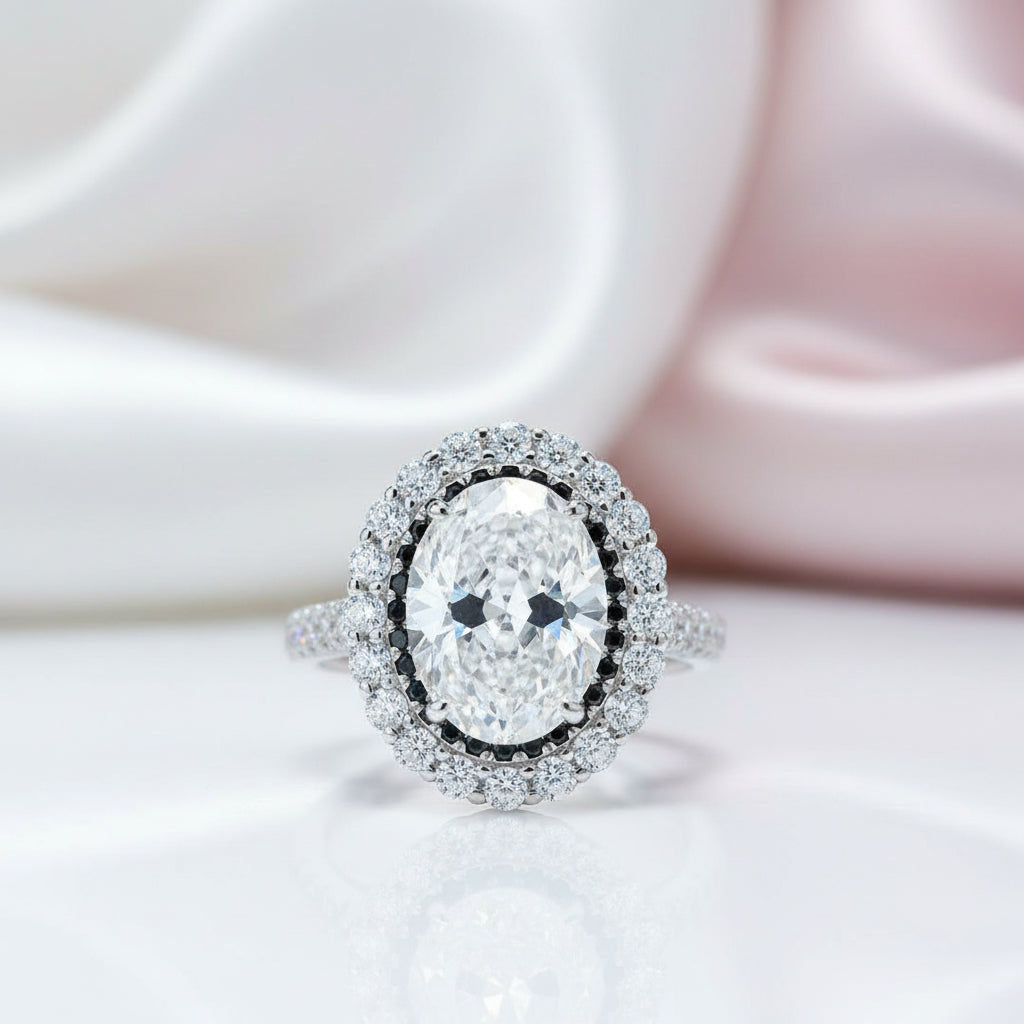 4.5ct Oval Cut Halo Diamond Option Engagement Ring-Black Diamonds New York