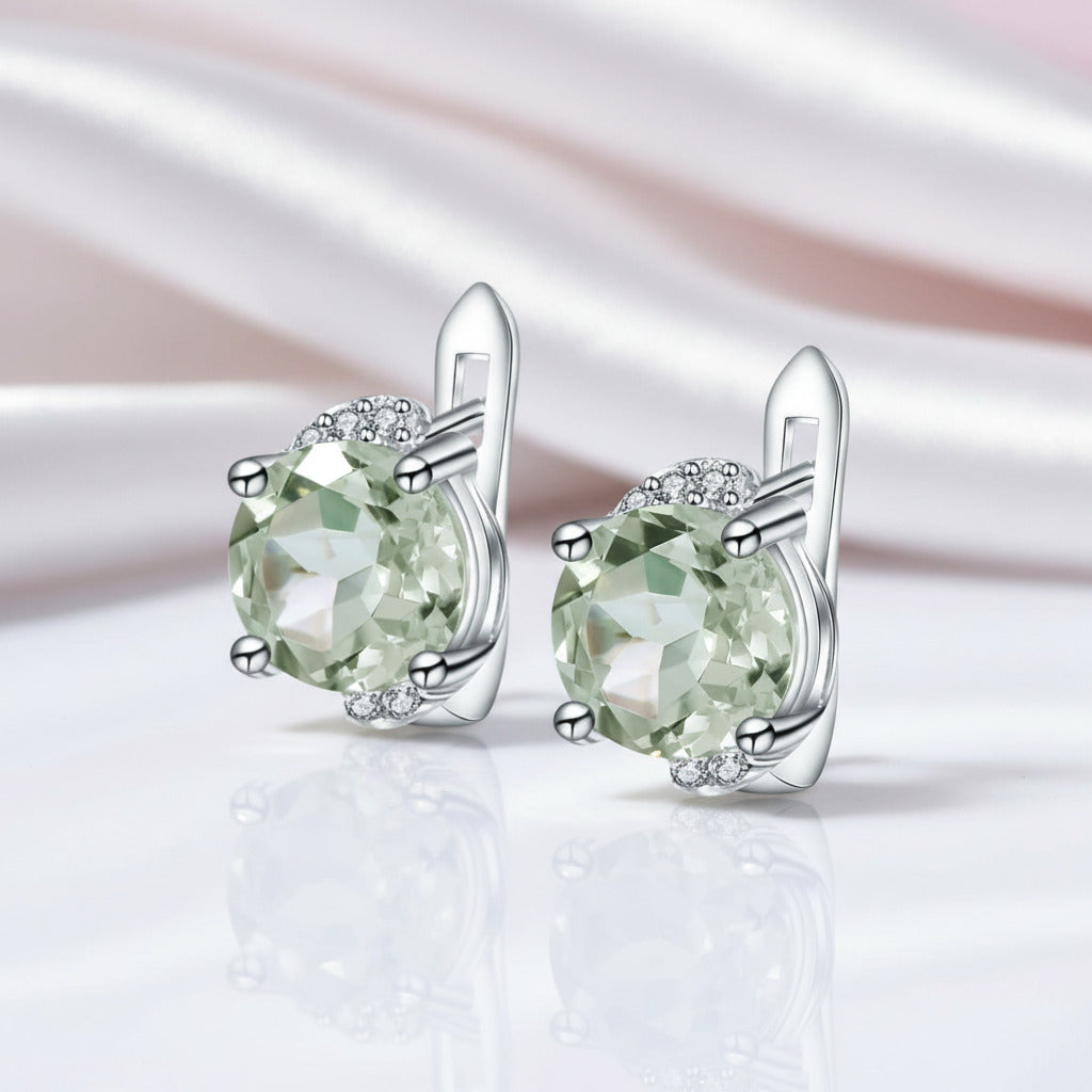 4.08 Ctw Green Amethyst Stud Earrings-Black Diamonds New York