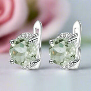 4.08 Ctw Green Amethyst Stud Earrings-Black Diamonds New York