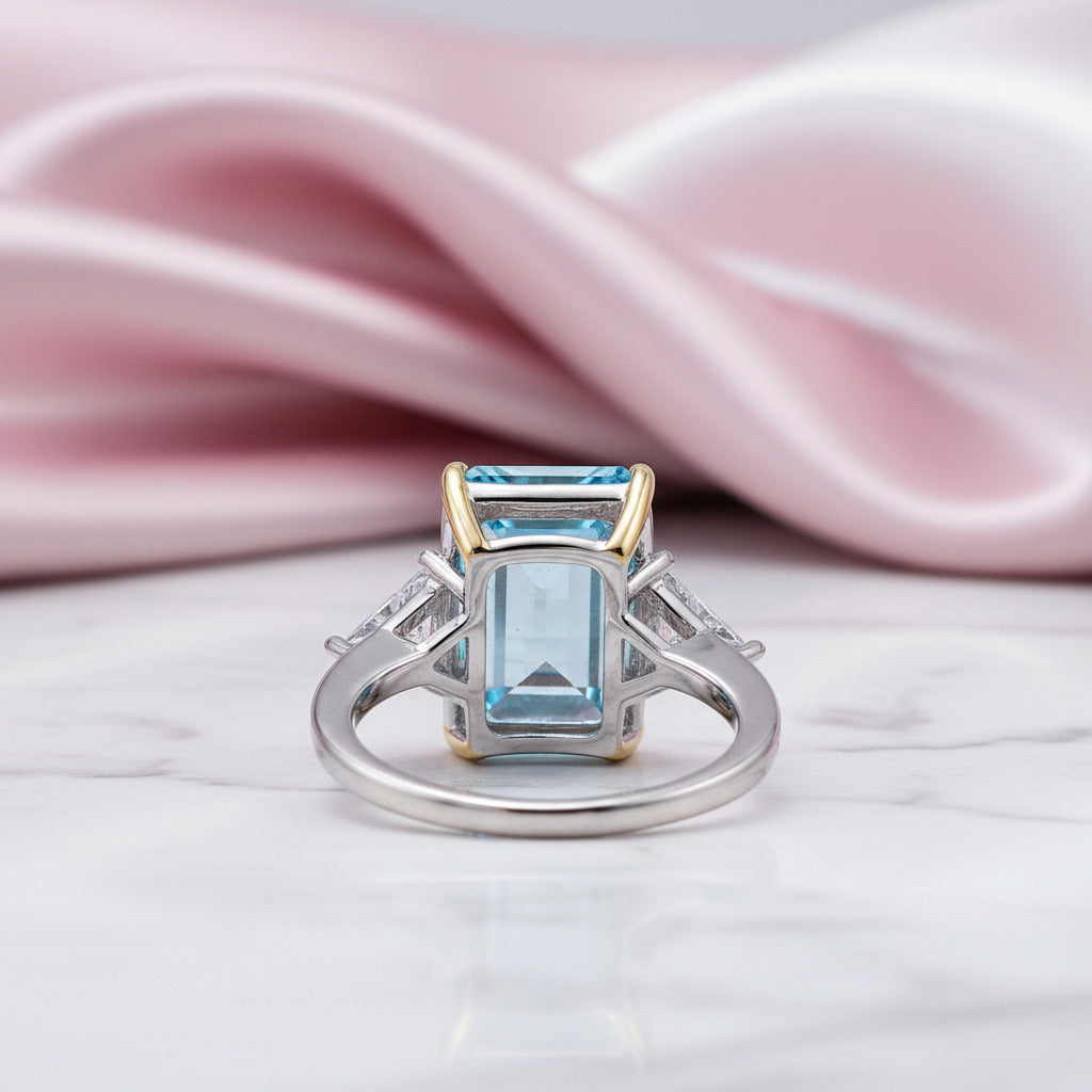 4.0ct Emerald Cut Simulated Diamond Option Three-Stone Engagement Ring-Black Diamonds New York