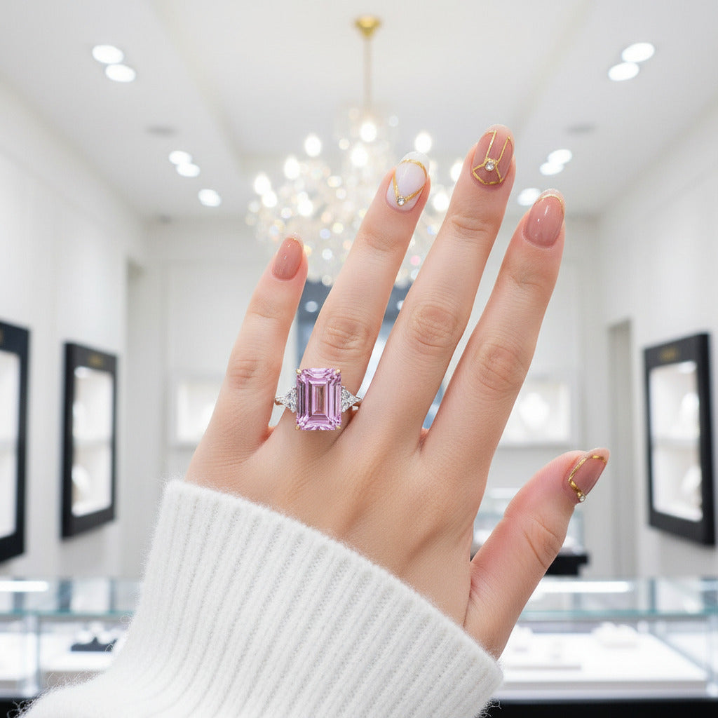 4.0ct Emerald Cut Simulated Diamond Three-Stone Engagement Ring-Black Diamonds New York