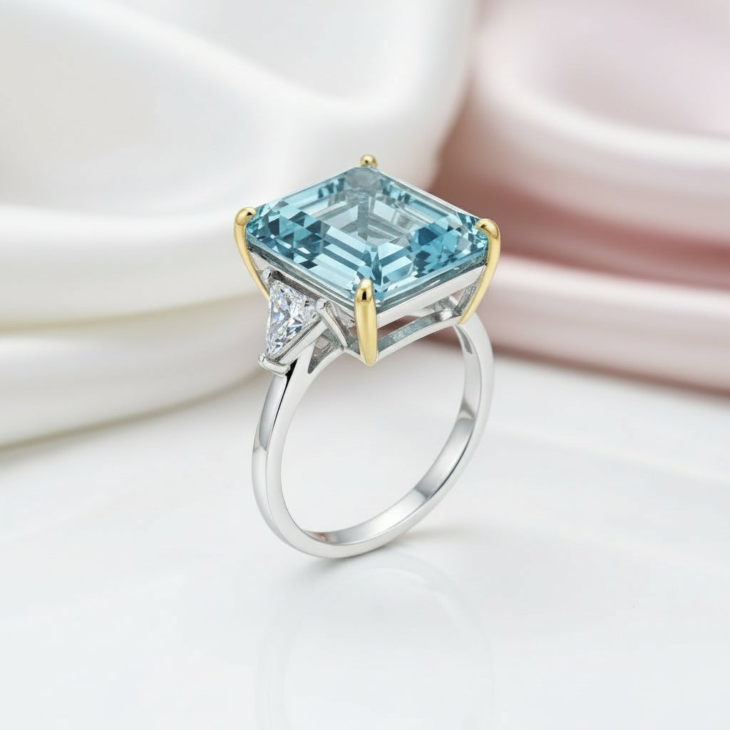 4.0ct Emerald Cut Simulated Diamond Three-Stone Engagement Ring-Black Diamonds New York