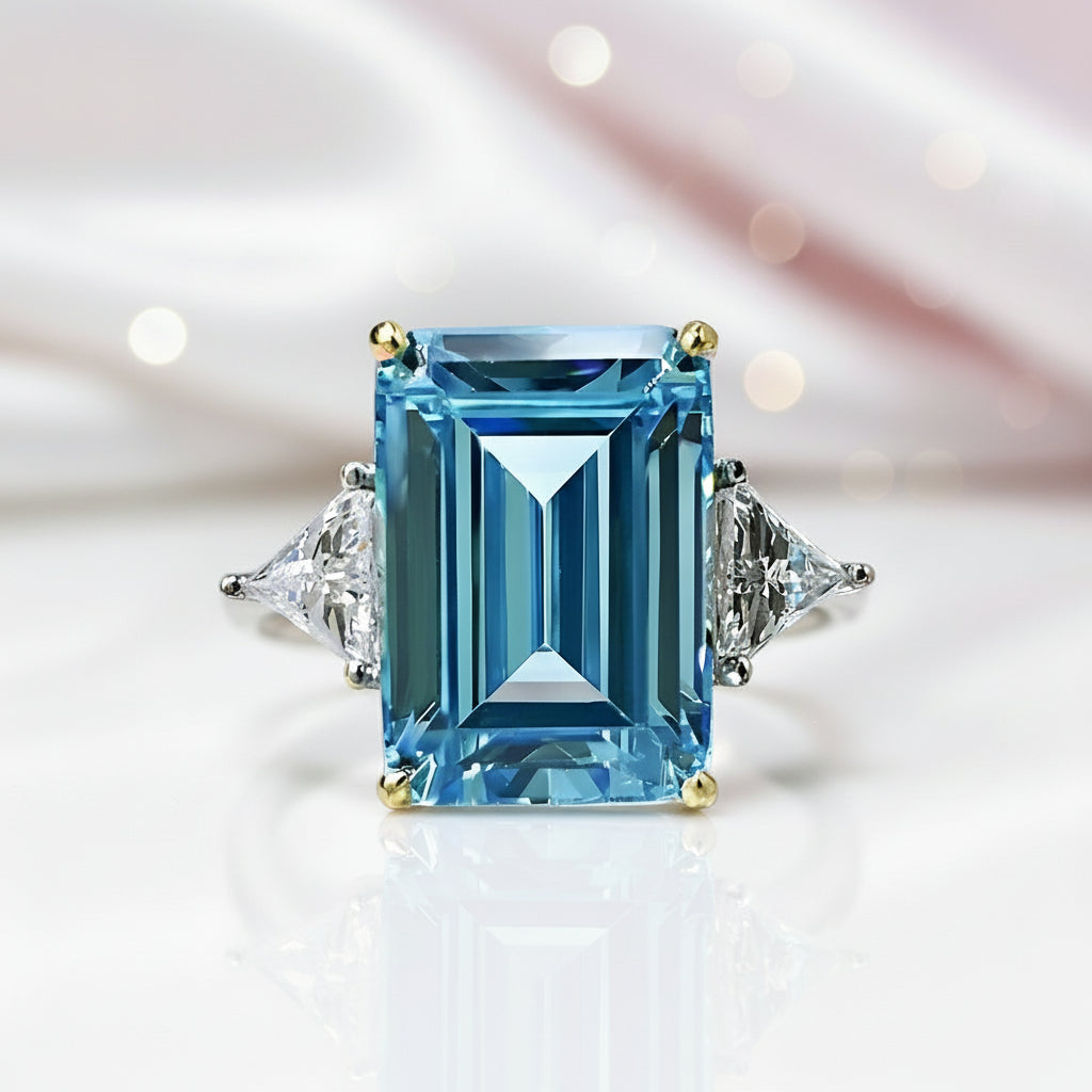 4.0ct Emerald Cut Simulated Diamond Three-Stone Engagement Ring-Black Diamonds New York