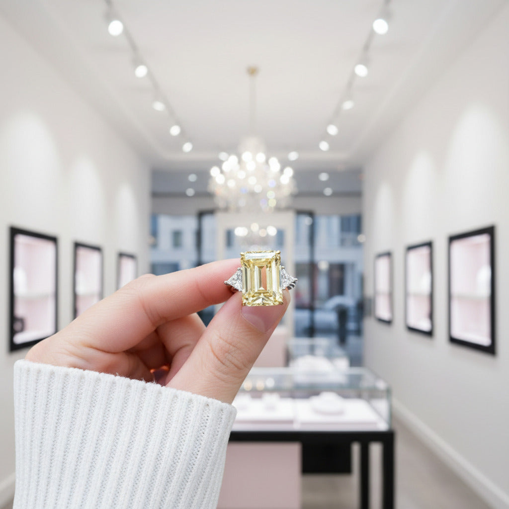 4.0ct Emerald Cut Simulated Diamond Three-Stone Engagement Ring-Black Diamonds New York