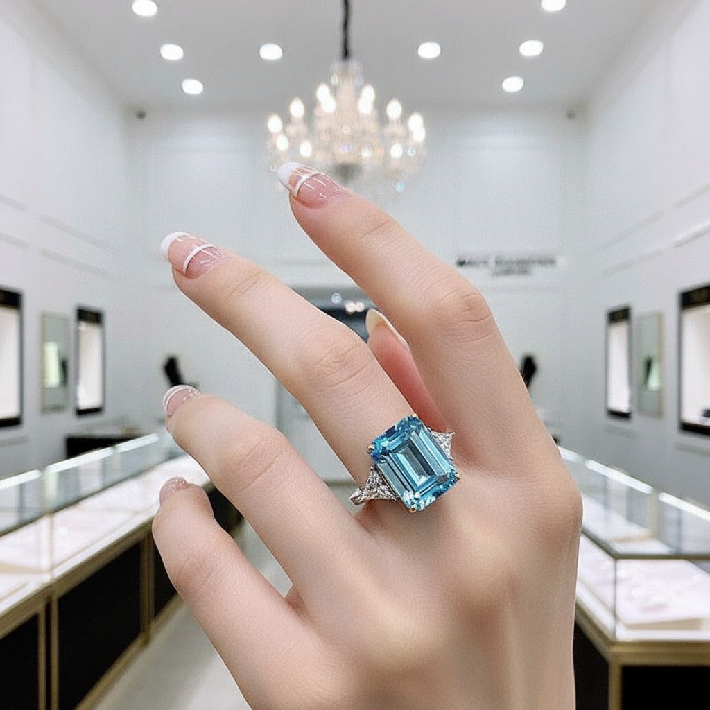 4.0ct Emerald Cut Simulated Diamond Three-Stone Engagement Ring-Black Diamonds New York