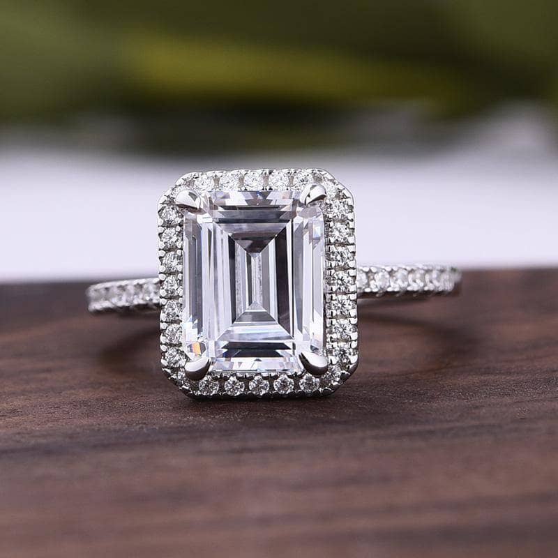 4.0ct Halo Emerald Cut Wedding Ring Set-Black Diamonds New York