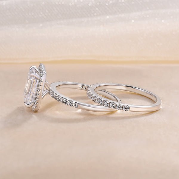 4.0ct Halo Emerald Cut Wedding Ring Set - Black Diamonds New York