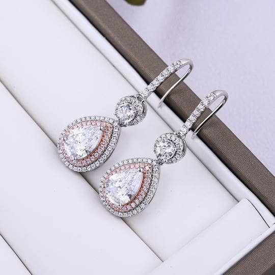 4.0ct Halo White Sapphire Pear Cut Drop Earrings NOT EXISTING-Black Diamonds New York