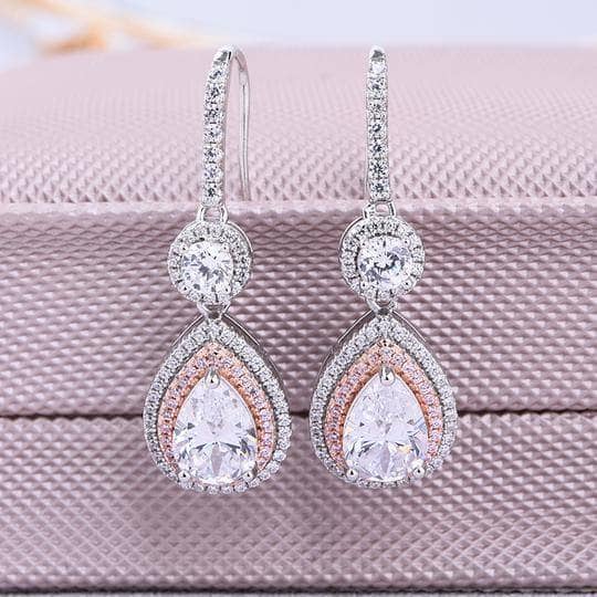 4.0ct Halo White Sapphire Pear Cut Drop Earrings-Black Diamonds New York