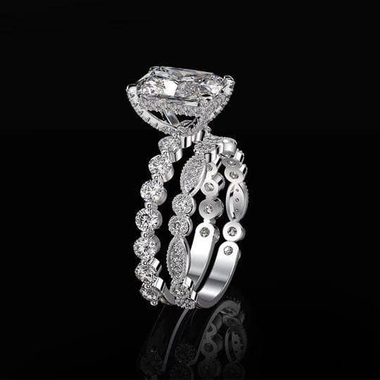 4.0ct Radiant Cut White Sapphire Wedding Ring Set - Black Diamonds New York
