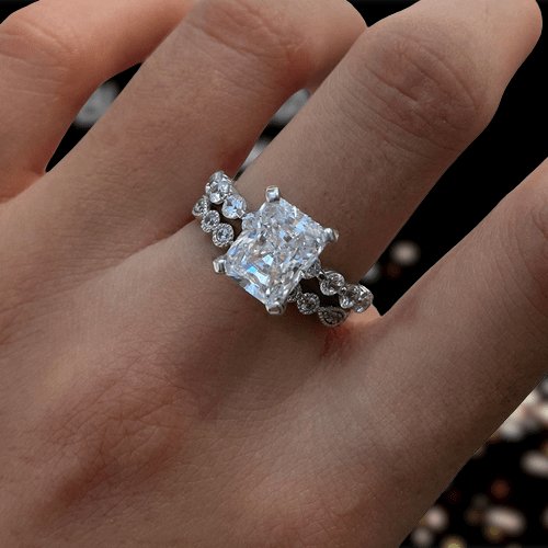 4.0ct Radiant Cut White Sapphire Wedding Ring Set - Black Diamonds New York