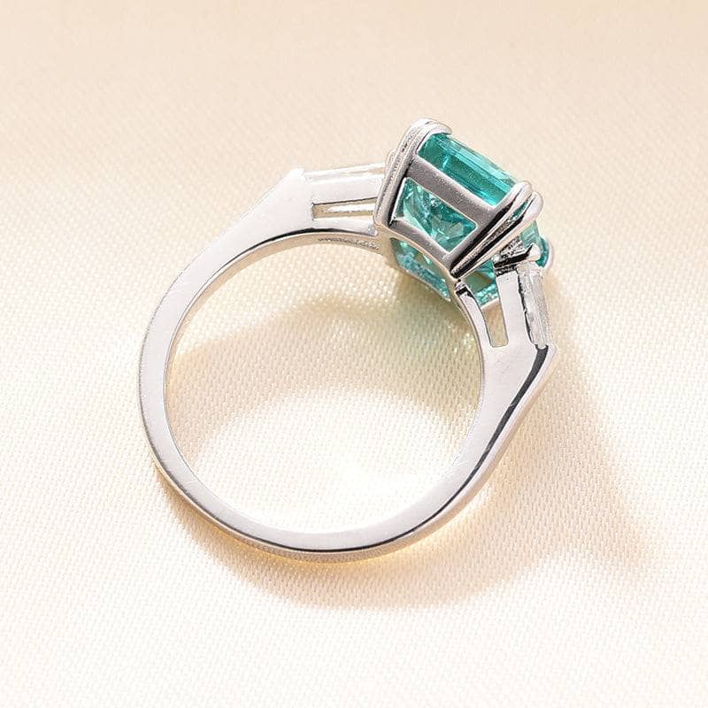 4ct Simulated Paraiba Tourmaline Radiant Cut Three Stone Engagement Ring - Black Diamonds New York