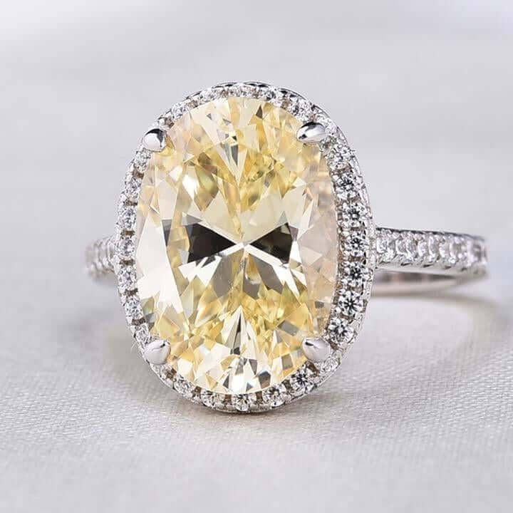 4.0ct Yellow Stone Halo Oval Cut Sona Simulated Diamond Engagement Ring-Black Diamonds New York