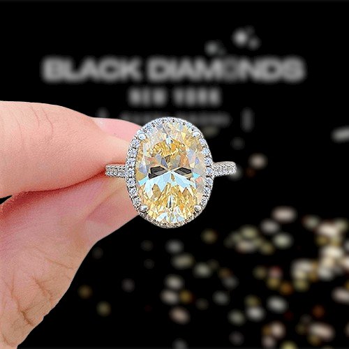4.0ct Yellow Stone Halo Oval Cut Sona Simulated Diamond Engagement Ring-Black Diamonds New York
