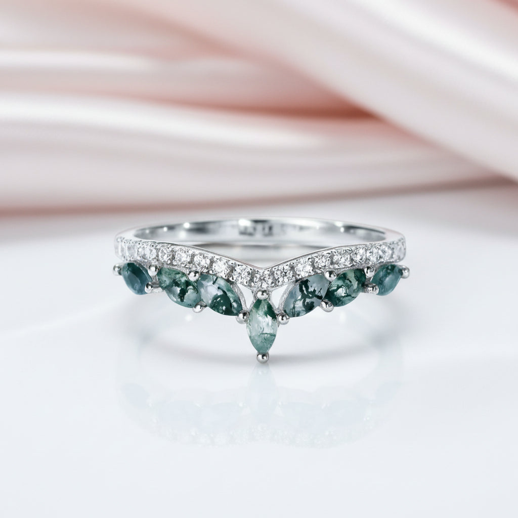 4*2mm Natural Marquise Moss Agate Ring-Black Diamonds New York