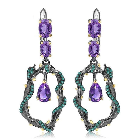 4.34Ct Natural Purple Amethyst Gemstone Earrings