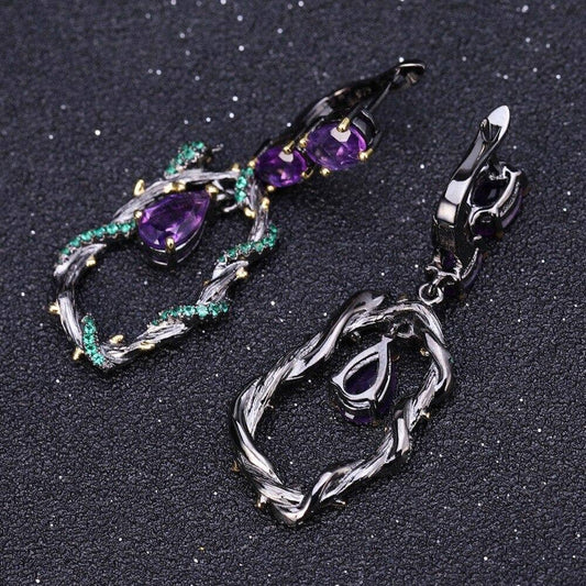 4.34Ct Natural Purple Amethyst Gemstone Earrings