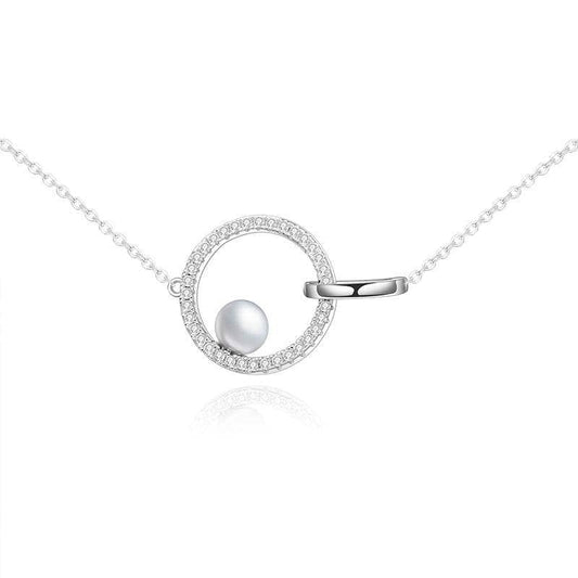 4.4ct 6.6mm Natural Freshwater Pearl Infinity Double Circle Pendant Necklace-Black Diamonds New York