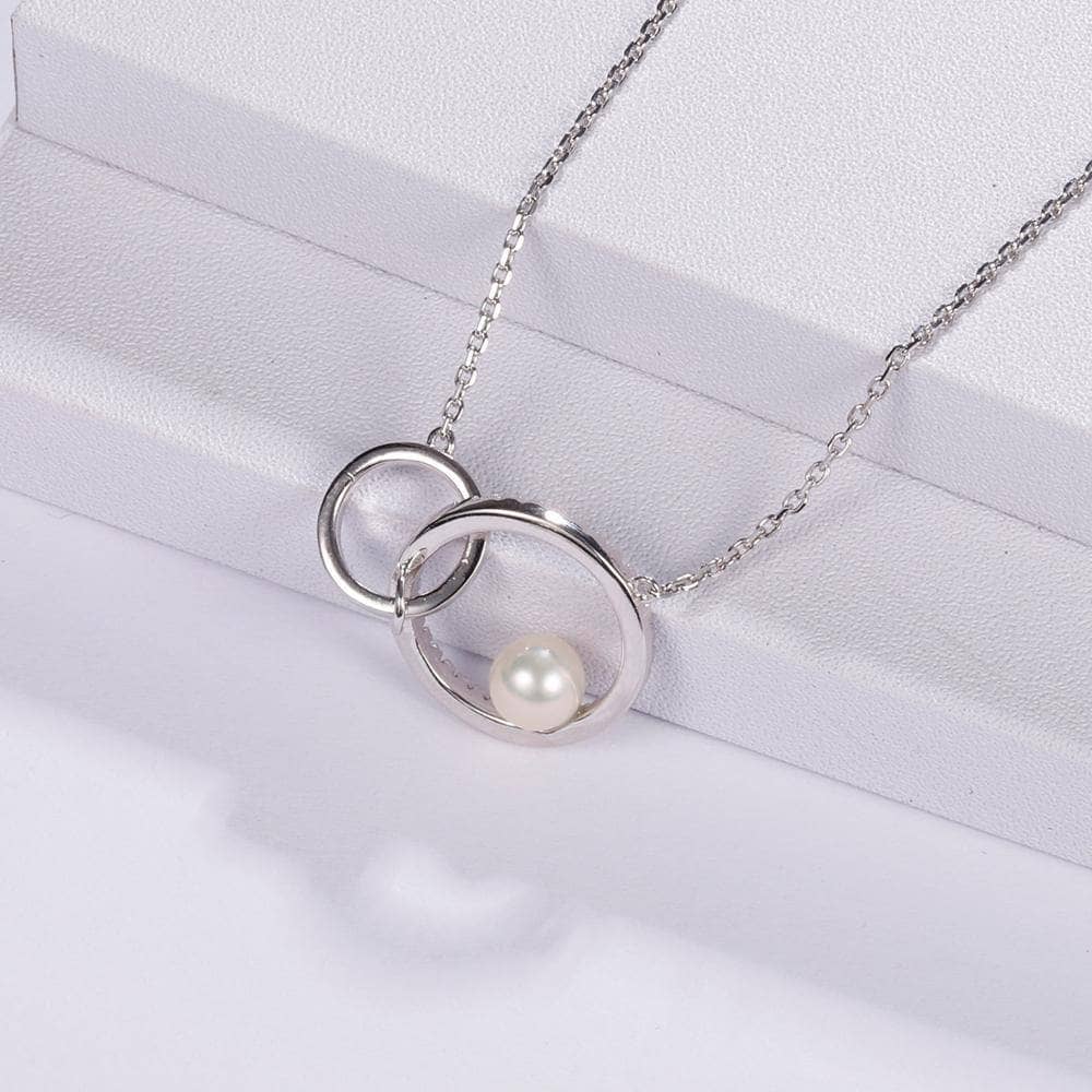 4.4ct 6.6mm Natural Freshwater Pearl Infinity Double Circle Pendant Necklace - Black Diamonds New York