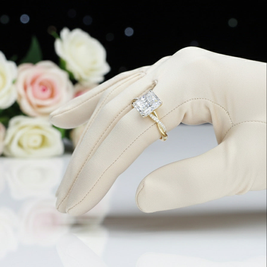 4.5 Carat Radiant Cut Twist Yellow Gold Engagement Ring-Black Diamonds New York