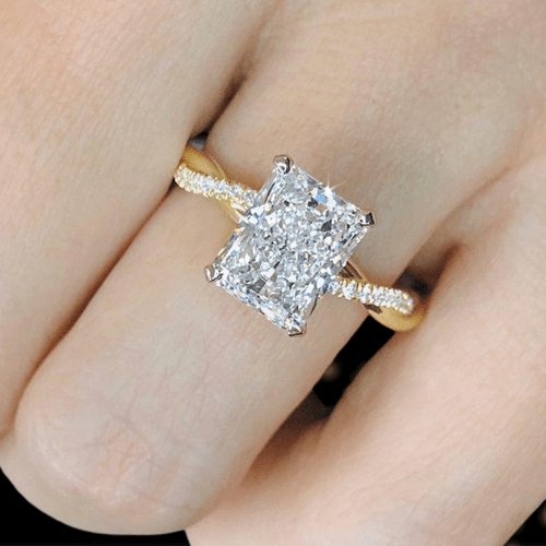 4.5 Carat Radiant Cut Twist Yellow Gold Engagement Ring-Black Diamonds New York