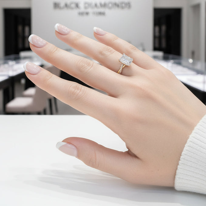 4.5 Carat Radiant Cut Twist Yellow Gold Engagement Ring-Black Diamonds New York