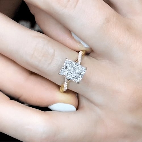 4.5 Carat Radiant Cut Twist Yellow Gold Engagement Ring - Black Diamonds New York