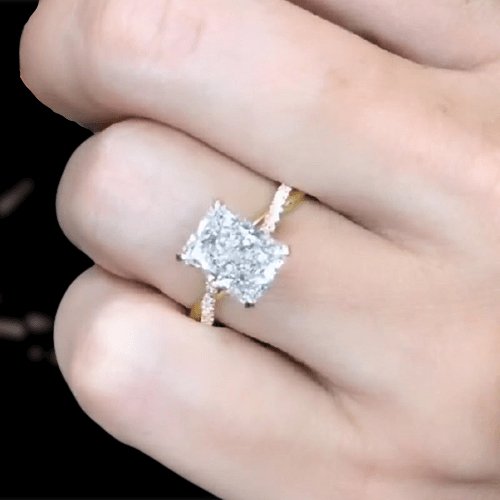 4.5 Carat Radiant Cut Twist Yellow Gold Engagement Ring-Black Diamonds New York