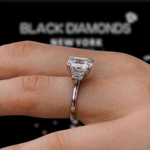 4.5ct Asscher Cut Three Stone Engagement Ring-Black Diamonds New York