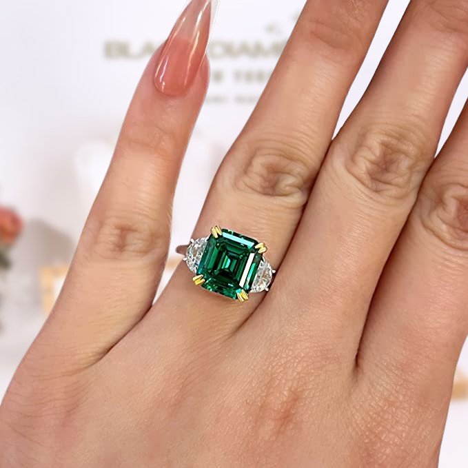 2ct Asscher Cut Emerald Ring for Men in Sterling Silver | SayaBling Jewelry
