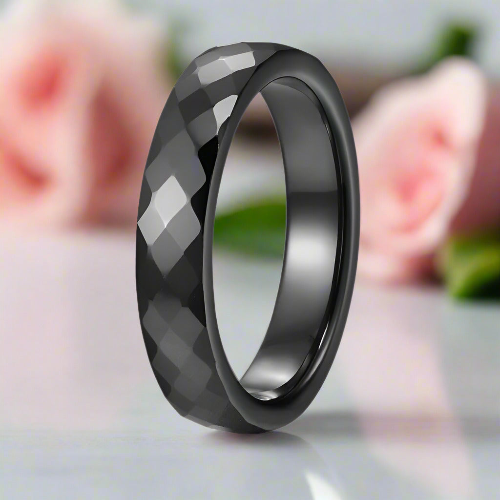 6mm Ceramic Women's Wedding Band-Black Diamonds New York