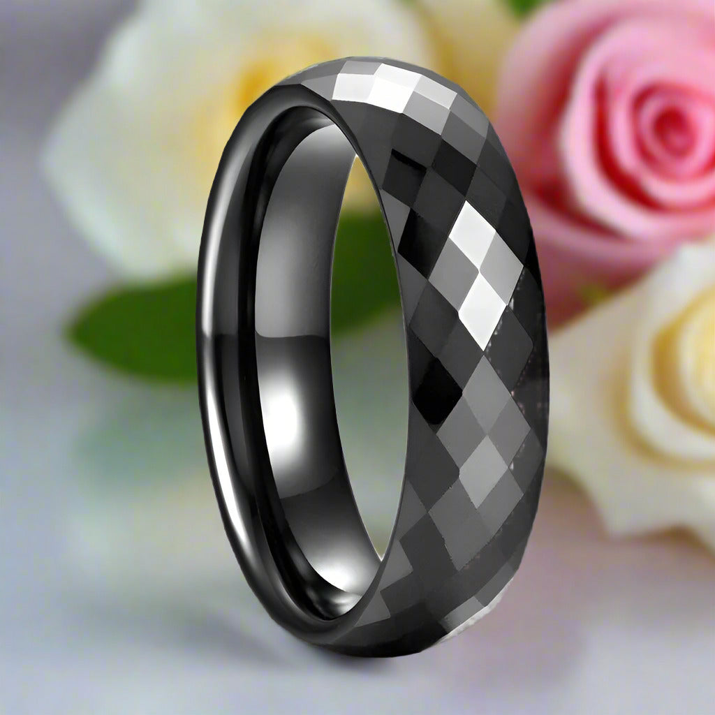 6mm Ceramic Women's Wedding Band-Black Diamonds New York