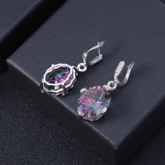48.42Ct Natural Rainbow Mystic Quartz Drop Earrings-Black Diamonds New York