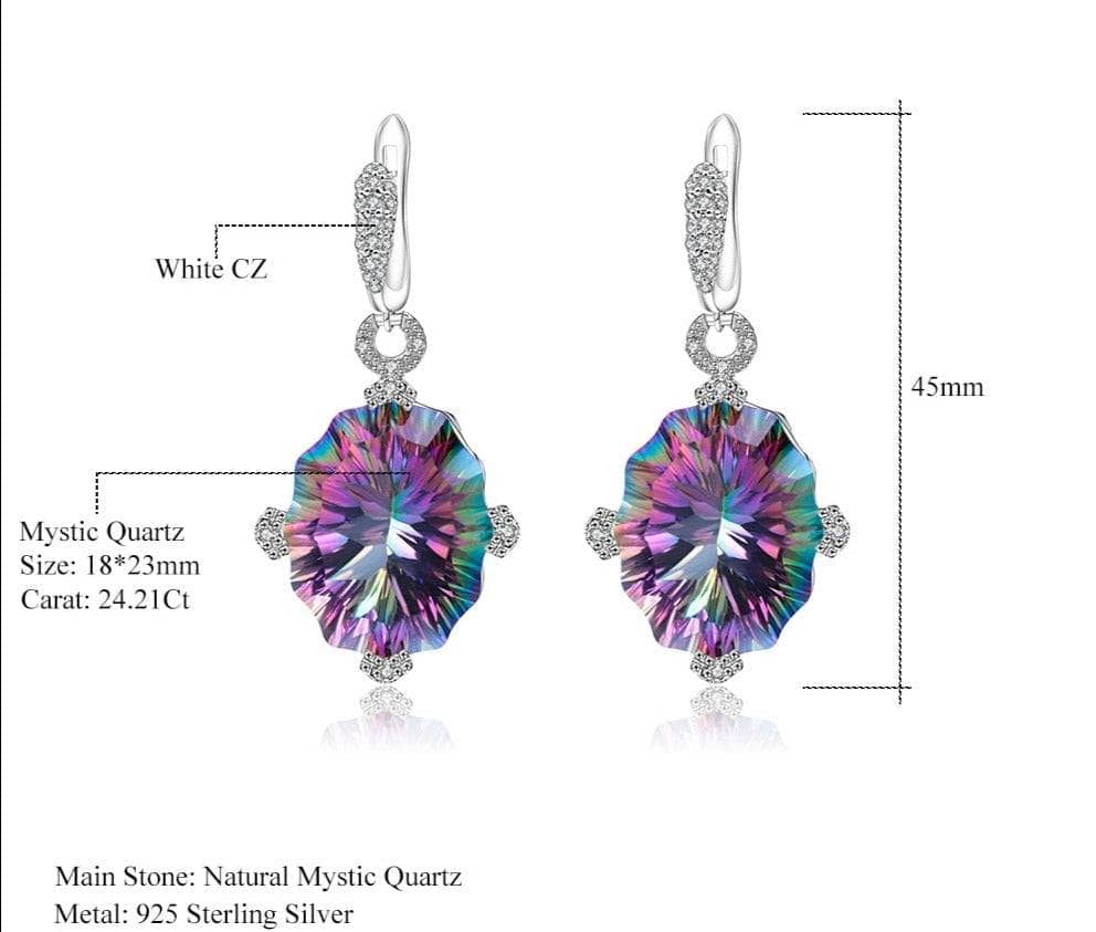 48.42Ct Natural Rainbow Mystic Quartz Drop Earrings-Black Diamonds New York