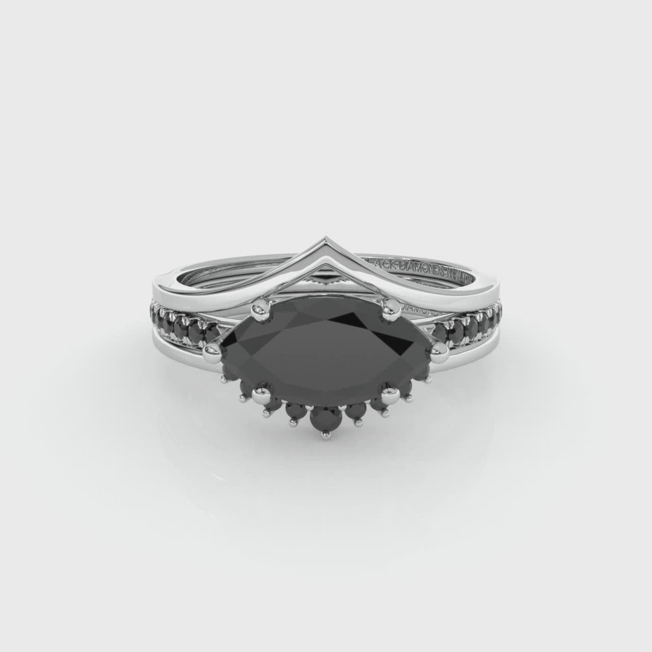 Beautiful In My Eyes- Black Diamond Marquise Cut 14K White Gold Gothic Wedding Ring