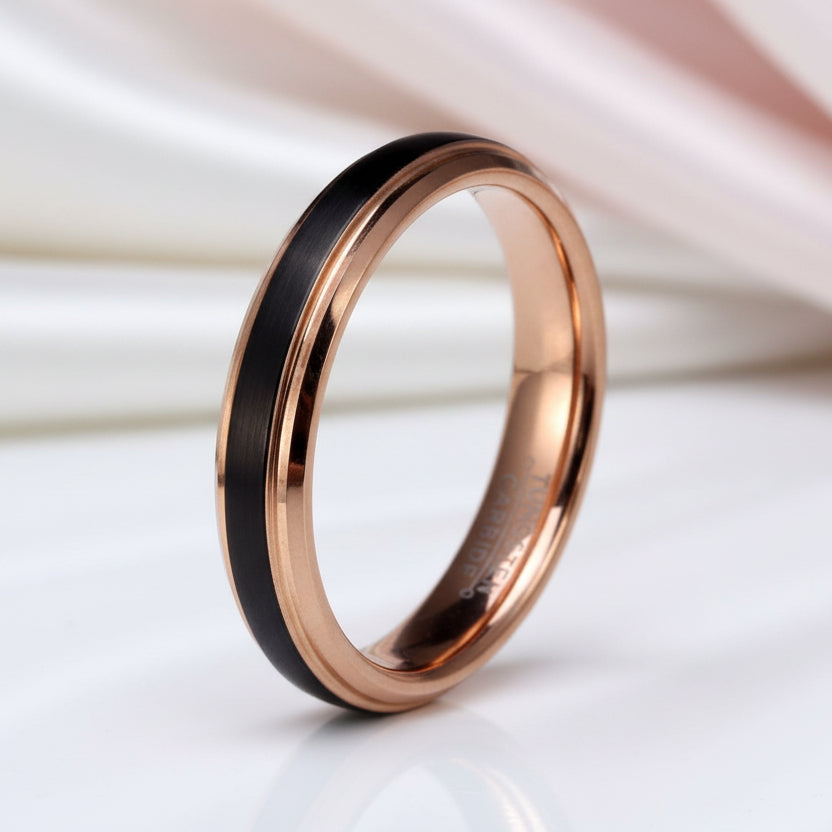 4mm Black with Rose Gold Plated Tungsten Carbide Women's Ring-Black Diamonds New York