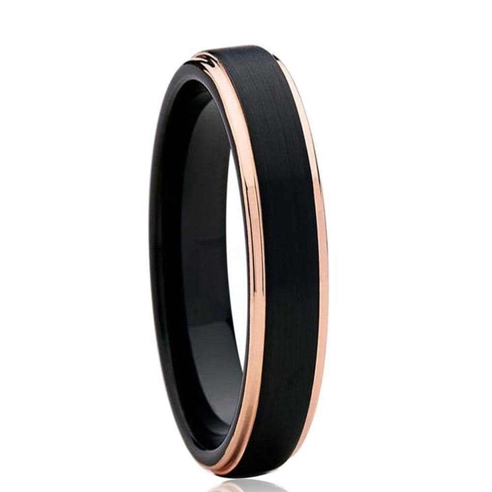 4mm Black with Rose Gold Tungsten Carbide Women's Ring Band - Black Diamonds New York