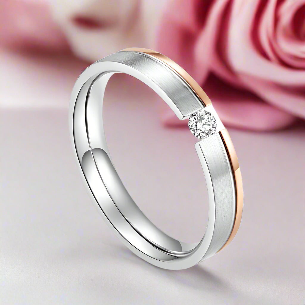 4mm Elegant Simple Brushed Rose Gold Inlaid Ring Band-Black Diamonds New York