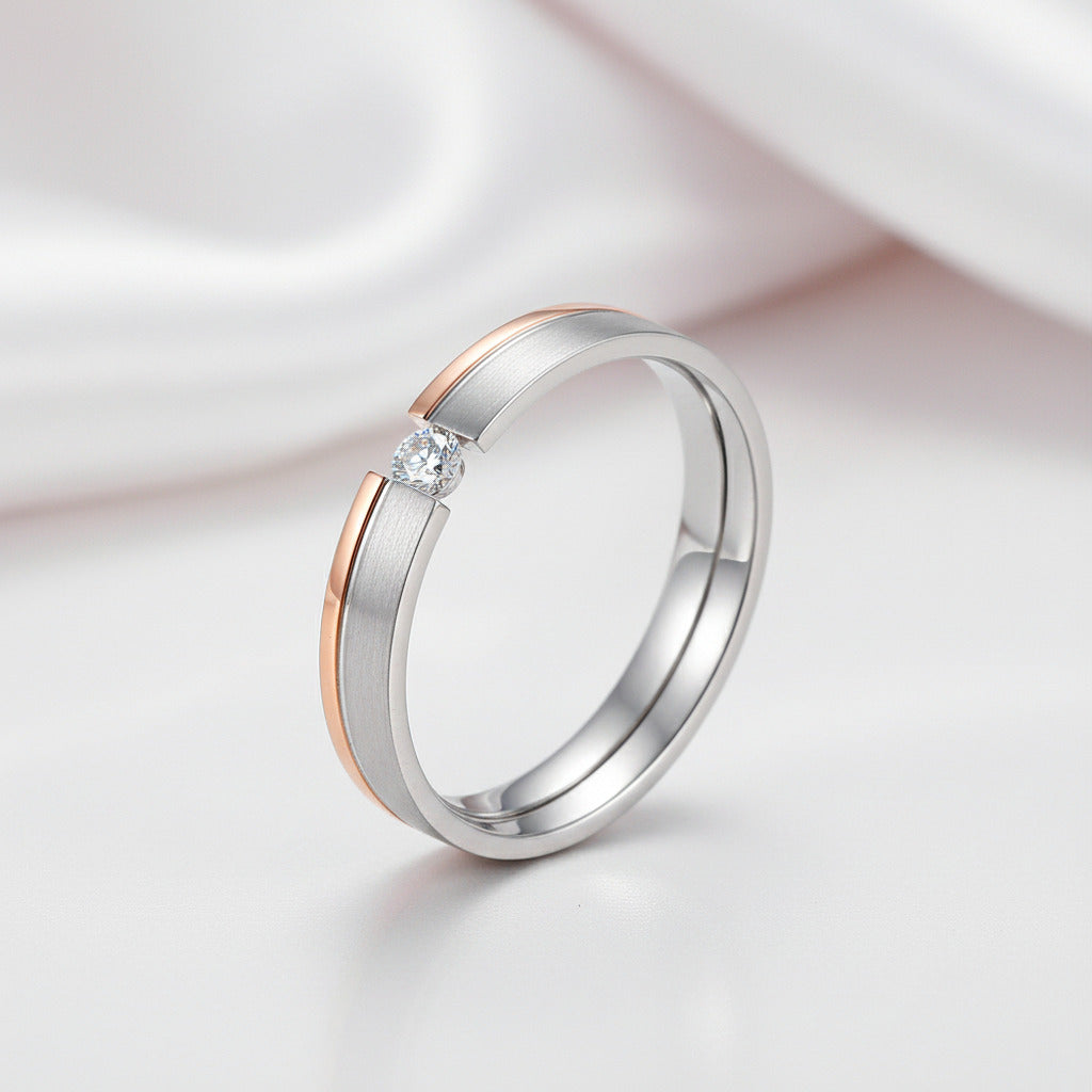 4mm Elegant Simple Brushed Rose Gold Inlaid Ring Band-Black Diamonds New York